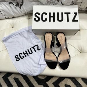 Schutz Block heel studded sandals Victoria Crystal NWT. New in box with dust bag